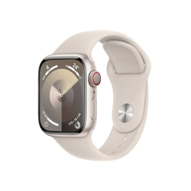 Apple Watch Series 9 (GPS) - Caja de aluminio en blanco estrella de 45 mm - Correa deportiva blanco estrella - Talla S/M