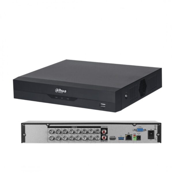 Grabador dahua  XVR  5 en 1  DE 16 Canales , 1HDD SATA, Grabacion hasta 8MP@7FPS, admite entradas de video HDCVI/AHD/TVI/CVBS/IP, 32 canales IP maximo hasta 8MP, Analiticas 8 canales Protección perimetral, 2 Canales reconocimiento rostro humano  Funcionalidades IoT y POS 1 HDMI, 1 VGA, 1 RS45,2USB, 1RJ45  H.265+; H.265 Fuente de alimentación 12 V C