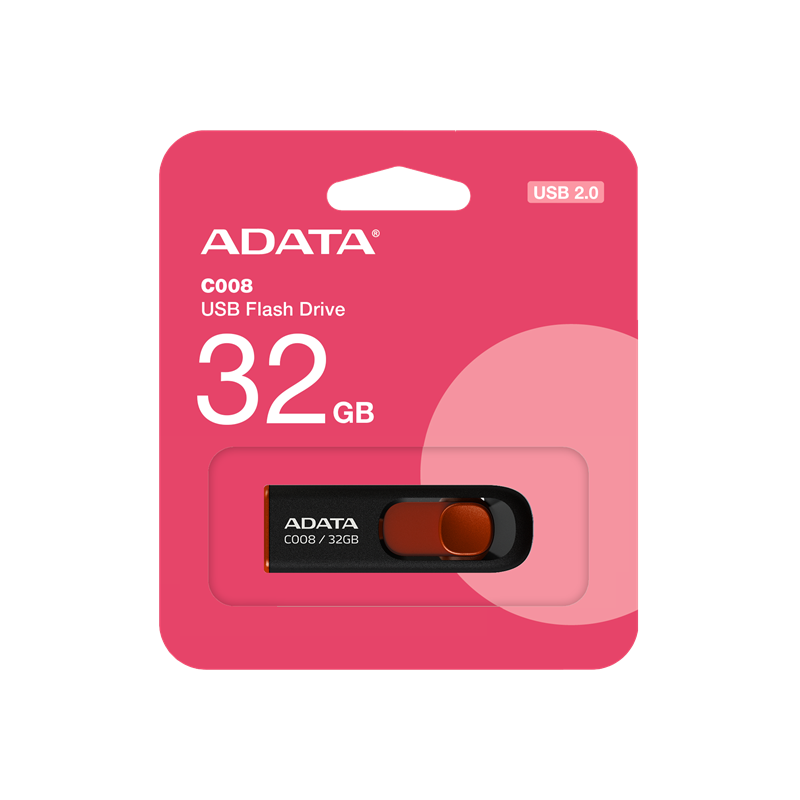 Memoria USB adata 2.0 C008  Retráctil 32GB, Negra