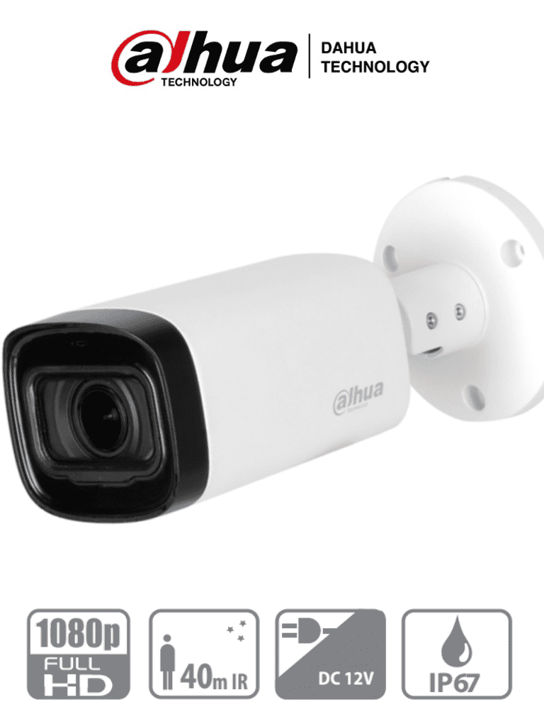 Camara Dahua Bullet, 2MP, Lente varifocal  2,7mm-12mm, 4en1 (CVI/TVI/AHD/CVBS), DWDR, Smart IR40m, IP67, 12VDC.
