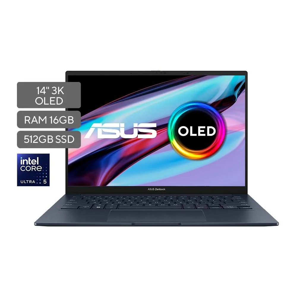 Portátil  ASUS Zenbook 14 OLED  UX3405MA-PP550W Intel® Core™ Ultra 5 Processor 125H, 14 3K OLED, 16GB, 512 SSD, Windows 11 Home, Ponder Blue.