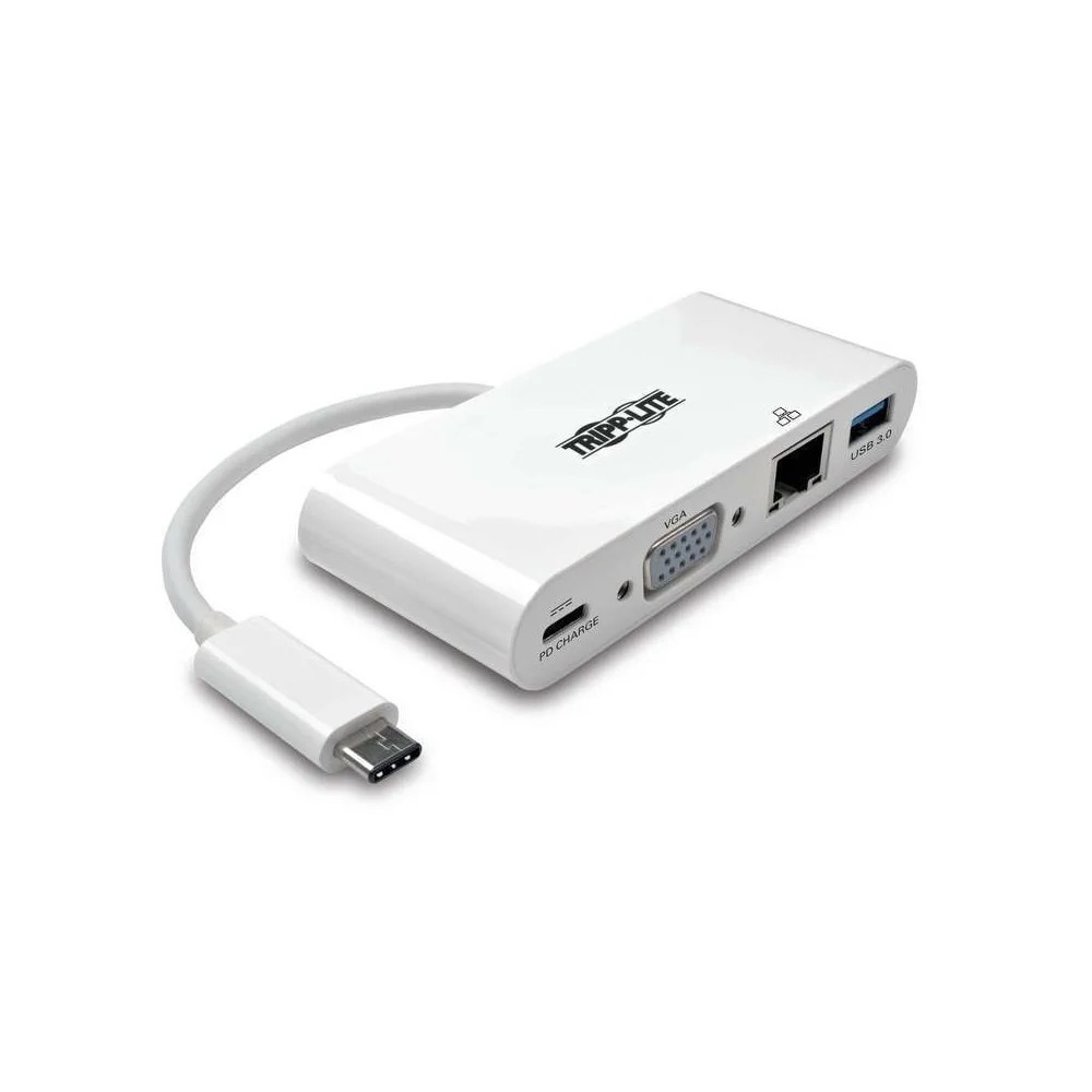 Adaptador Multipuerto USB-C, VGA, Puerto USB-A, GbE, Carga PD, Blanco