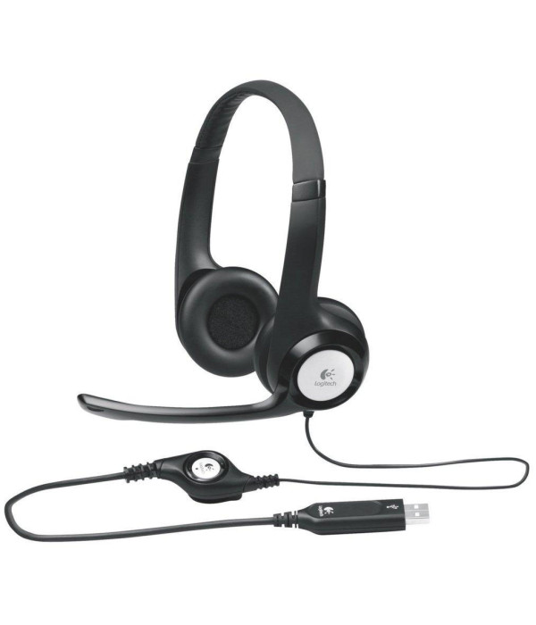 DIADEMA H390 Logitech USB Compatible Win-Mac Estéreo Digital Micrófono Suspensión Ruido Cable 2.33Metros y Controles Garantía 2Años-NEGRO