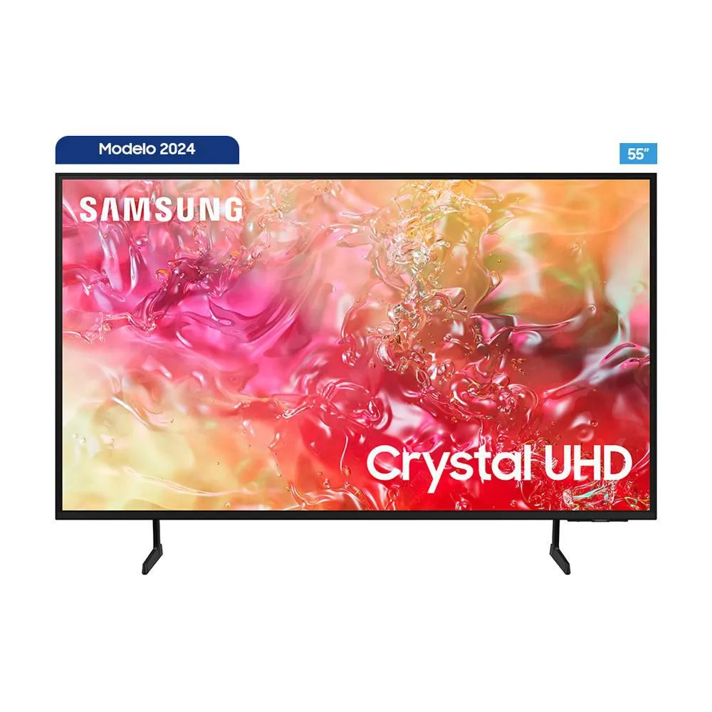 Televisor Samsung FLAT LED Smart TV 55 pulgadas Crystal UHD 4K  /3,840 x 2,160 /HDR / DVB-T2 /LAN /WIFI 5 / Bluetooth 5.2 / Google Meet / AirPlay 2 /modo ambiente/ Modo Juego/ HDMI x 3/ USB x1 /abre y edita archivos de Office/ Garantía 1 año, Ficha técnica completa en www.samsung.com.co