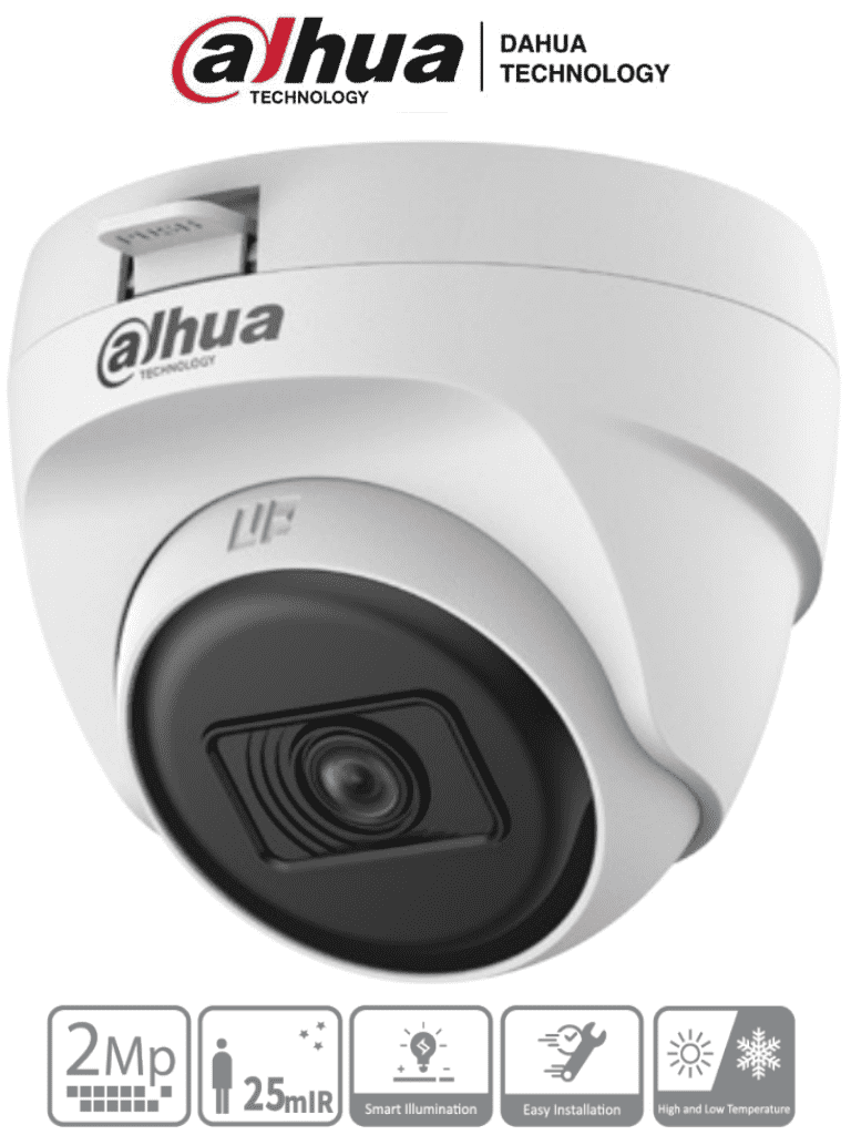 Camara Dahua Domo, 2MP, Lente fijo 2,8mm,  4en1 (CVI/TVI/AHD/CVBS), Plastico, DWDR, IR Smart Led 20m, 12VDC.
