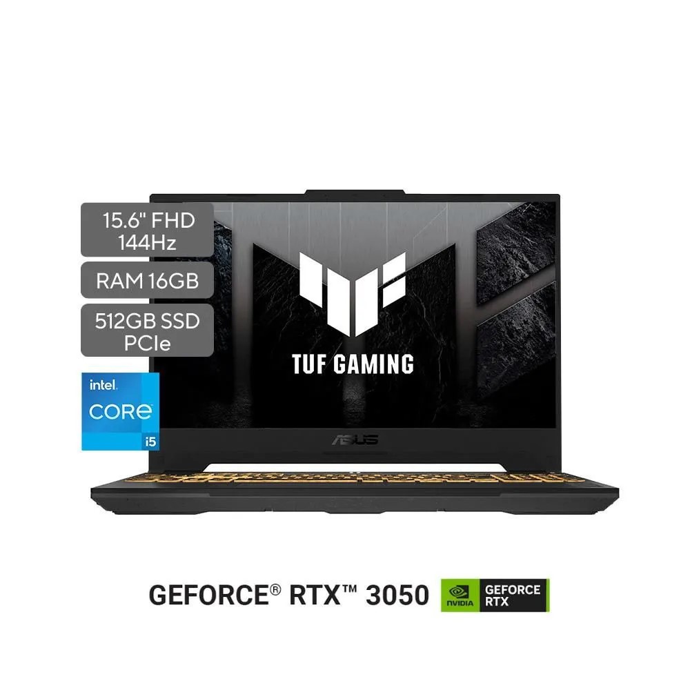 Portátil ASUS TUF Gaming F15/ FX507ZC4-HN073W/ 12th Gen Intel® Core™ i5-12500H Processor 2.5 GHz/ NVIDIA® GeForce RTX™ 3050 Laptop GPU/ DDR4 16GB/ 512GB PCIe® 3.0 NVMe™ M.2 SSD/ FHD (1920 x 1080) 16:9/ Windows 11 Home