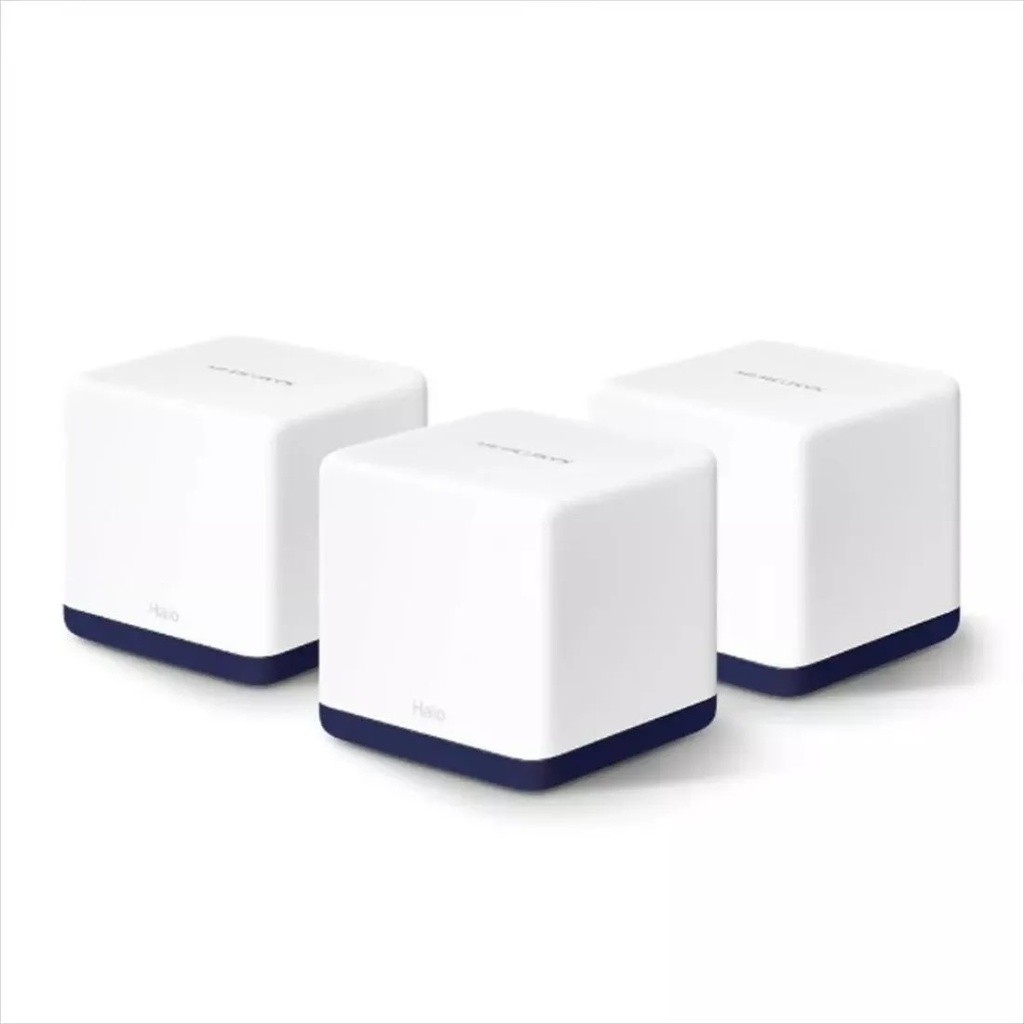 Router Mercusys WIFI de malla AC1900 Whole Home Mesh Wi-Fi System SPEED, 600 Mbps at 2.4 GHz + 1300 Mbps at 5 GHz SPEC: 3× Internal Antennas, 3× Gigabit Ports per Unit (WAN/LAN auto-sensing) FEATURE: Halo APP, Router/AP Mode, One Unified Network, Seamless Roaming, Easy Expansion, Parental Controls, Qos, IPTV, IPv6, MU-MIMO, Beamforming, Smart Conne