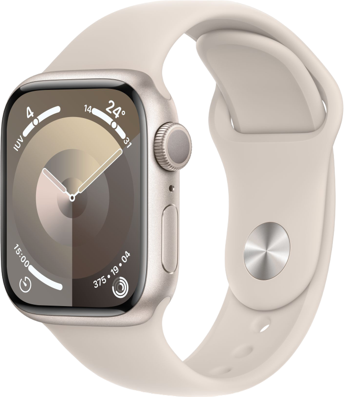 Apple Watch Series 9 (GPS) - Caja de aluminio en blanco estrella de 41 mm - Correa deportiva blanco estrella - Talla S/M