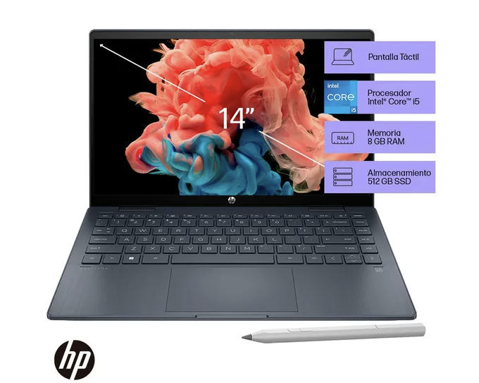 Portátil HP 14-ek0008la/Intel® Core™ i5-1235U 4,4 GHz/Intel® Iris® X?/8GB DDR4/512GB SSD/14 FHD multitáctil/Windows 11 Home