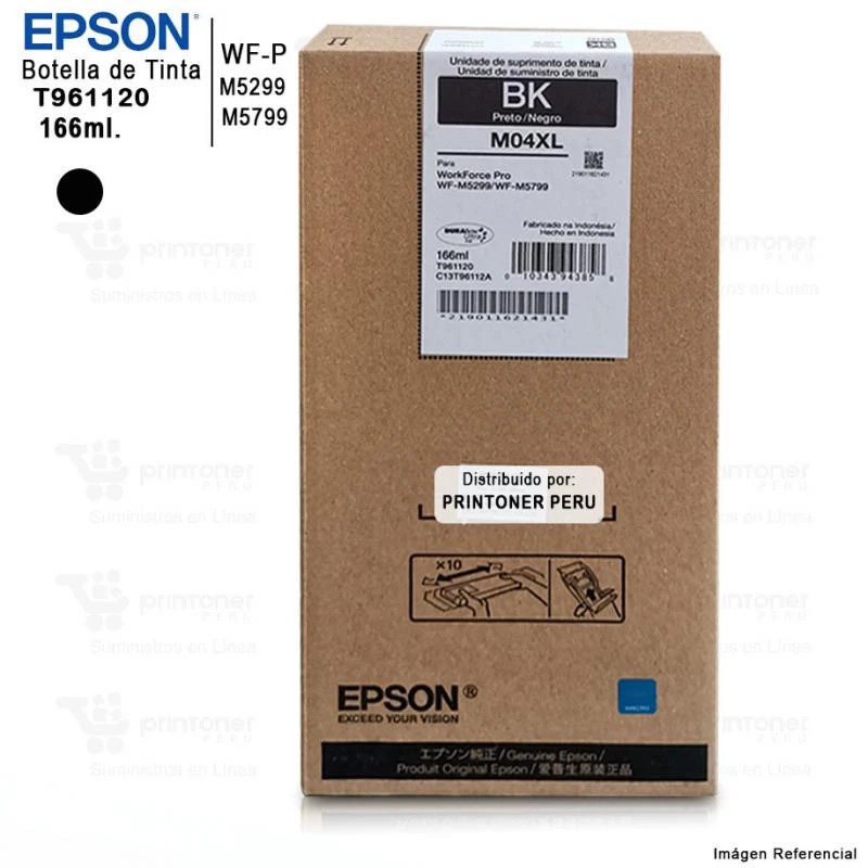 Bolsa de Tinta Epson Black T961120-AL para WorkForce  WF-M5299/WF-M5799  (10.000 páginas)
