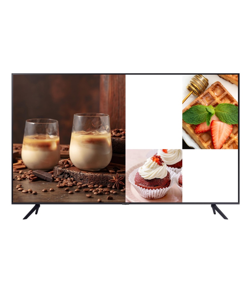 Televisor Pro Samsung BE85C-H,Tamaño: 85, Resolución 3840X2160 4K UHD (16:9), Brillo 250 Nit, Contraste: 4700:1,sintonizador digital terrestre  DVB-T2,Características: uso 16 horas/día, altavoces 10Wx2 , WiFi, Bluetooth, RJ45,Entradas:  HDMI 2.0 (3), HDCP 2.2, USB 2.0 (1), Salidas: Audio Óptico Digital,Garantía:3 años.