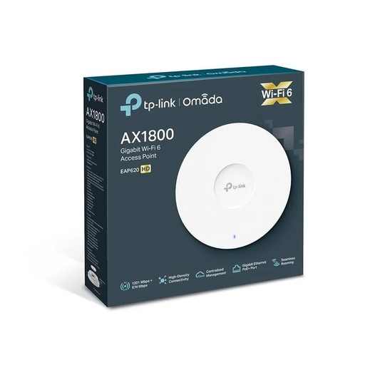 [EAP620 HD] Access Point TPLINKSMB EAP620-HD AX1800 WIFI 6 Doble banda  574Mbps en 2.4 GHz y 1201 en 5 Ghz, montaje en techo.