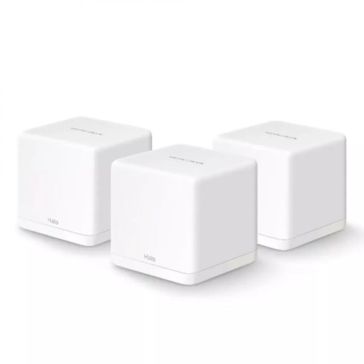 [Halo H30G(3-Pack)] Router Mercusys WIFI de malla  AC1300 Whole Home Mesh Wi-Fi System SPEED, 400 Mbps at 2.4 GHz + 867 Mbps at 5 GHz SPEC: 2× Internal Antennas, 2× Gigabit Ports per Unit (WAN/LAN auto-sensing) FEATURE: MERCUSYS APP, Router/AP Mode, One Unified Network, Seamless Roaming, Easy Expansion, Parental Controls, Qos, IPTV, IPv6, MU-MIMO, Beamforming, Smart C