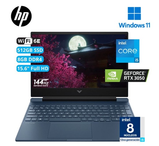 [A14LCLA#ABM] Portátil HP Victus Gaming 15-fa0021la/Intel® Core™ i5-12450H 4,4 GHz/NVIDIA® GeForce RTX™ 3050/8GB DDR4/512GB SSD/15.6 FHD/Windows 11 Home