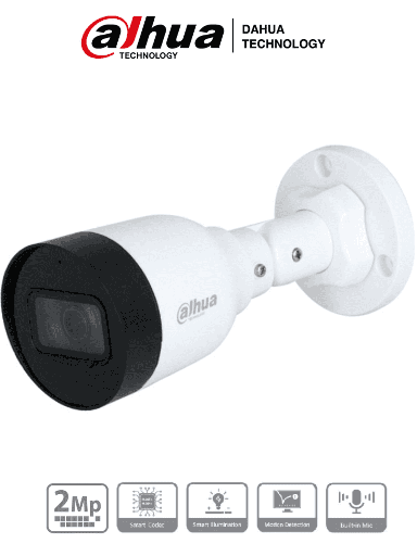 [DH-IPC-HFW1230S1-S5-2.8MM] Camara Dahua Bullet IP, 2MP, Lente Fijo de 2,8mm, 30 FPS, Deteccion de Movimiento, H265+, DWDR, IR 30m, IP67, 12VDC / POE.