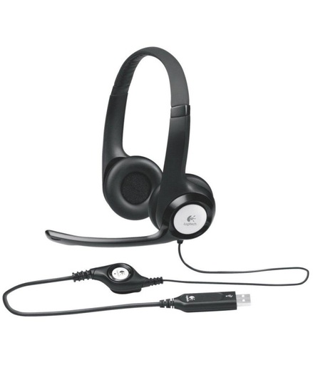 [981-000014] DIADEMA H390 Logitech USB Compatible Win-Mac Estéreo Digital Micrófono Suspensión Ruido Cable 2.33Metros y Controles Garantía 2Años-NEGRO