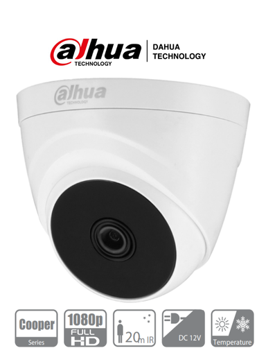 [DH-HAC-T1A21N-A-2.8MM] Camara Dahua Domo , 2MP, Lente fijo 2.8mm, 4en1 (CVI/TVI/AHD/CVBS), Plastica, DWDR, Smart IR20m,  con mic IP67, 12VDC.